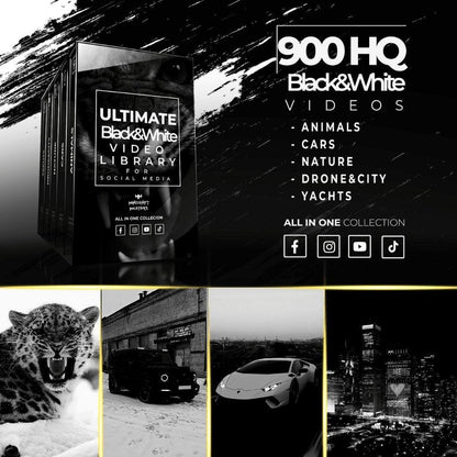 “Essential Black & White Video Collection featuring 900 high-quality, AI-enhanced videos perfect for Instagram, TikTok, and YouTube Shorts content creation.”