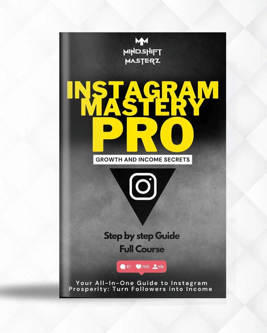Instagram Mastery PRO Course PDF cover showcasing a 450+ page guide for turning Instagram into a profitable business, with modules on content creation, engagement, and monetization